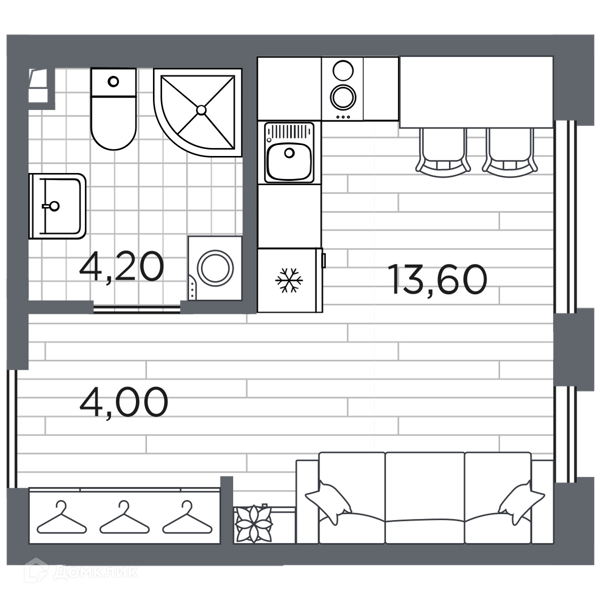 Планировка: Студия · 21,8 м²