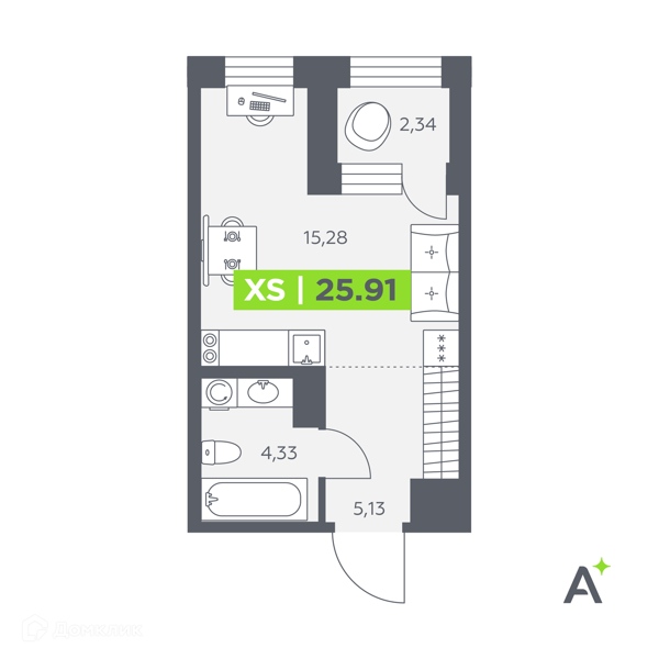 Планировка: Студия · 25,91 м²