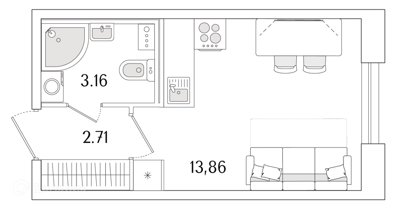 Планировка: Студия · 19,73 м²