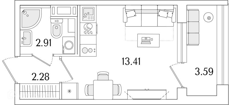 Планировка квартиры: Студия · 20,4 м²