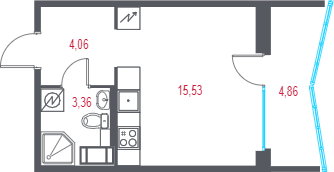 Планировка квартиры: Студия · 24,41 м²
