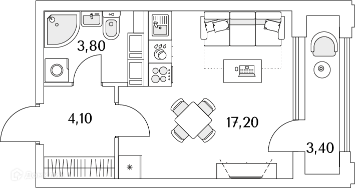 Планировка: Студия · 26,8 м²