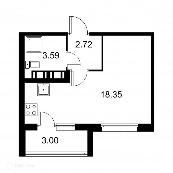 Планировка квартиры: Студия · 26,16 м²