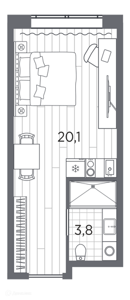 Планировка квартиры: Студия · 23,9 м²