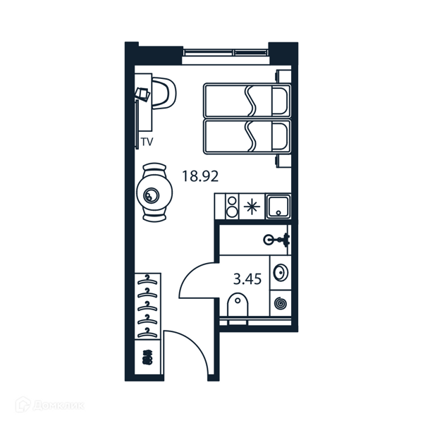 Планировка квартиры: Студия · 22,37 м²