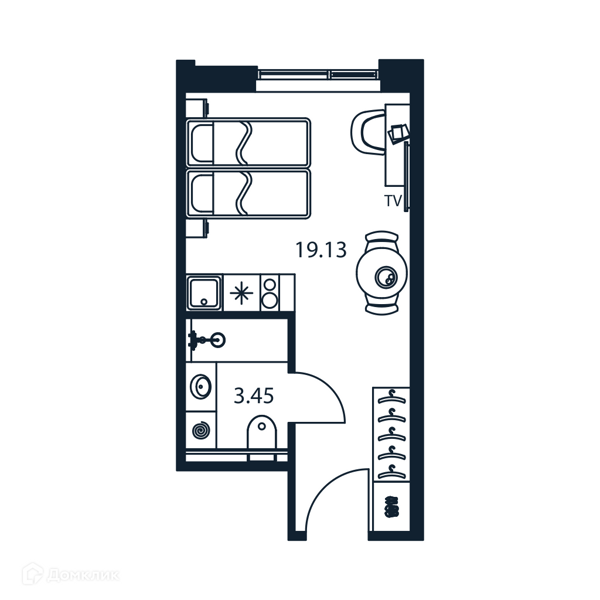 Планировка квартиры: Студия · 22,58 м²