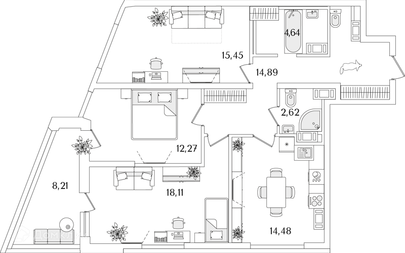 Планировка: 3 комнаты · 85,6 м²