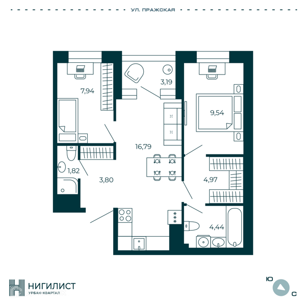 Планировка: 2 комнаты · 50,89 м²