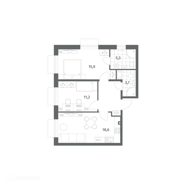 Планировка: 2 комнаты · 61,9 м²