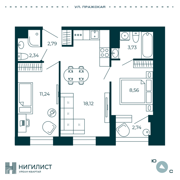 Планировка: 2 комнаты · 48,15 м²