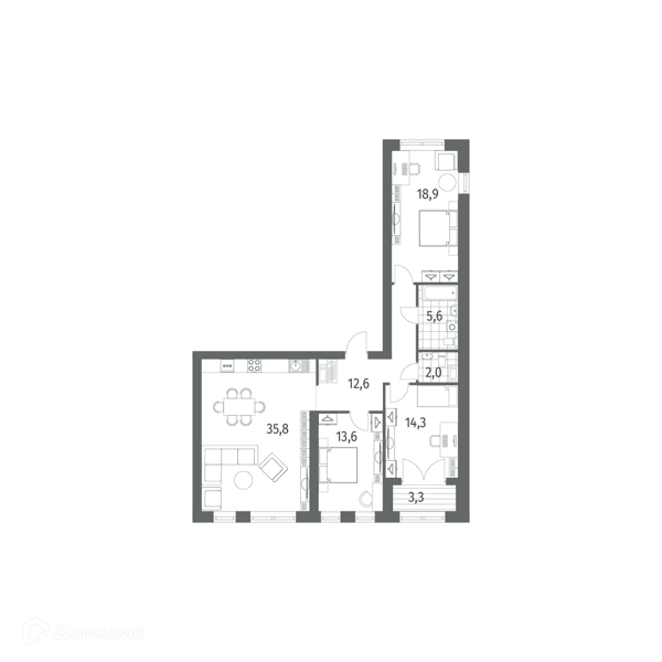 Планировка: 3 комнаты · 104,5 м²