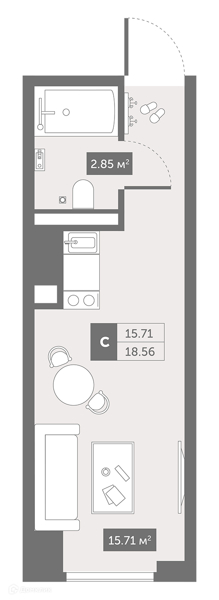 Планировка квартиры: Студия · 27,4 м²
