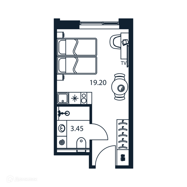 Планировка квартиры: Студия · 22,65 м²