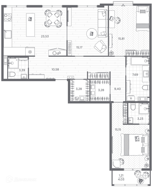 Планировка квартиры: 3 комнаты · 111,2 м²