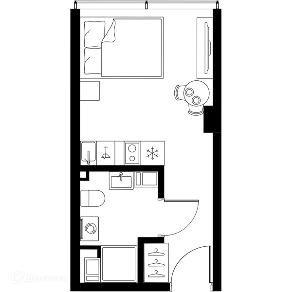 Планировка квартиры: Студия · 19,9 м²