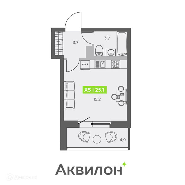 Планировка квартиры: Студия · 25,1 м²