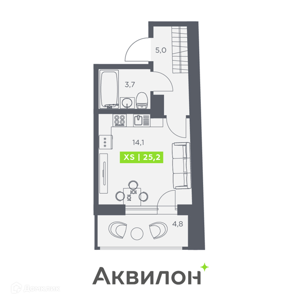 Планировка: Студия · 25,2 м²