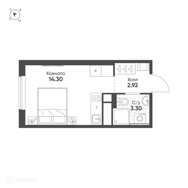 Планировка квартиры: Студия · 20 м²