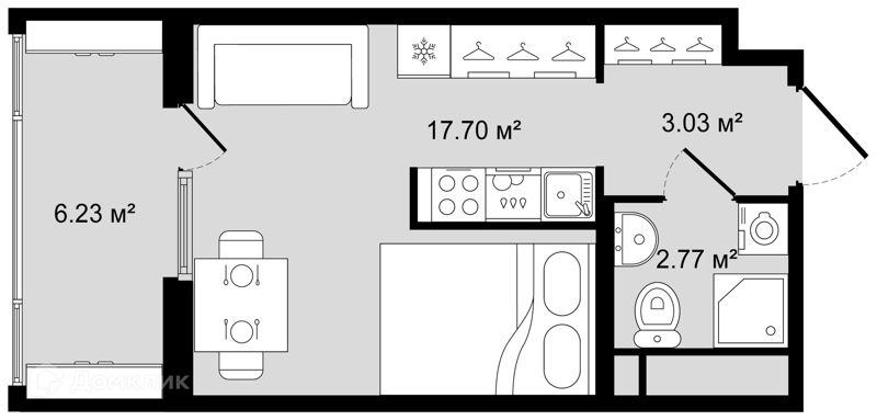 Планировка квартиры: Студия · 26,62 м²