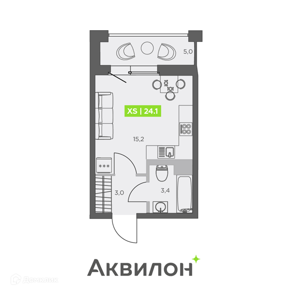 Планировка квартиры: Студия · 24,1 м²