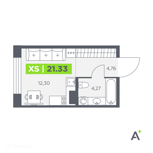 Планировка квартиры: Студия · 21,33 м²