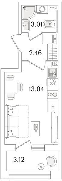 Планировка квартиры: Студия · 20,07 м²