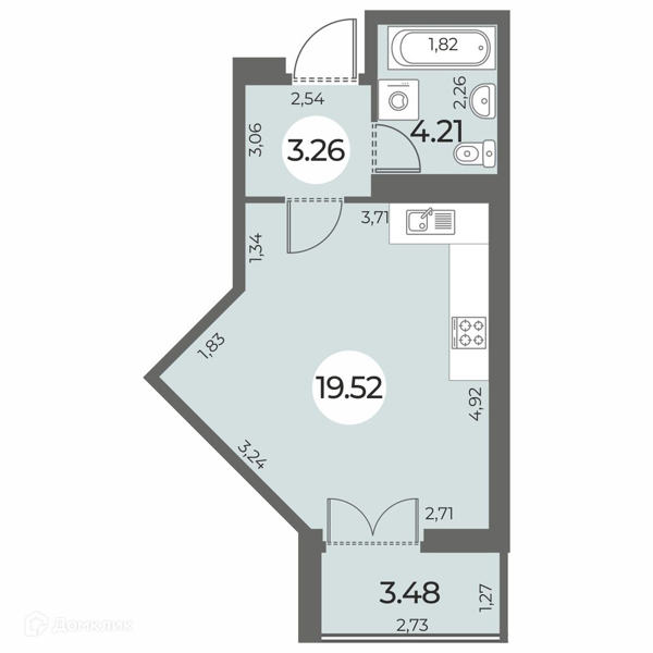 Планировка: Студия · 28,73 м²
