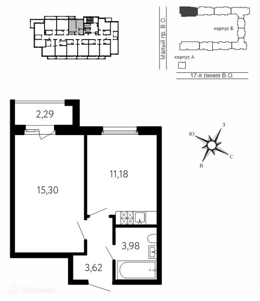 Планировка: 1 комната · 34,77 м²