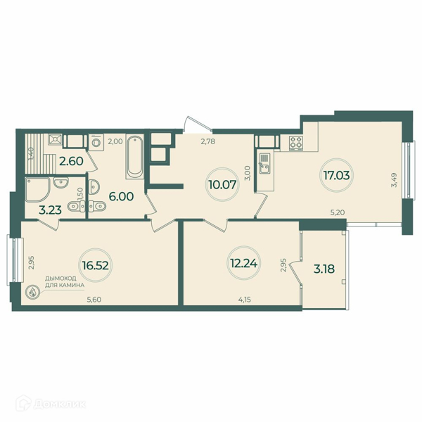 Планировка: 2 комнаты · 68,64 м²