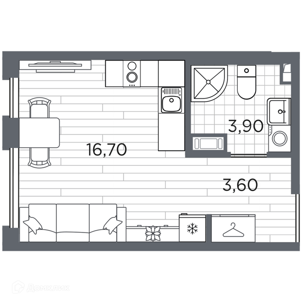 Планировка квартиры: Студия · 24,2 м²