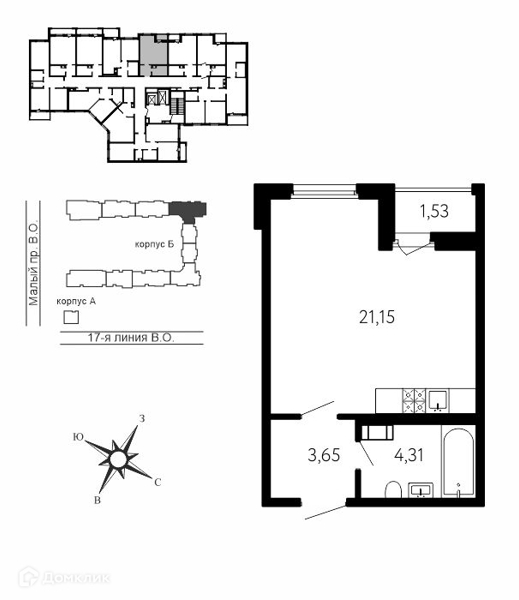 Планировка: 1 комната · 29,88 м²