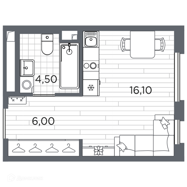 Планировка: Студия · 26,6 м²