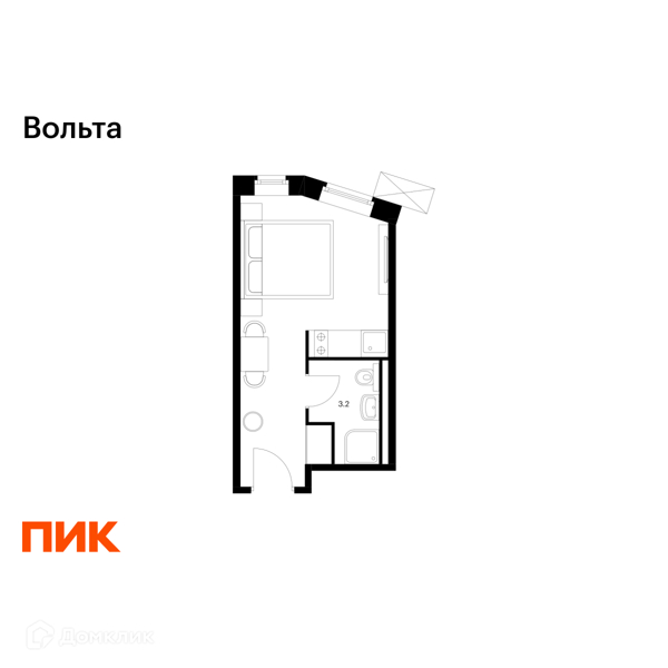 Планировка квартиры: Студия · 20,3 м²