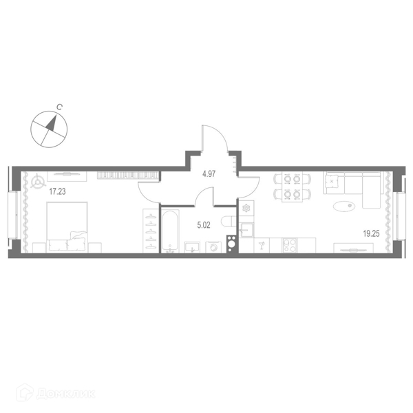 Планировка: 1 комната · 46,47 м²