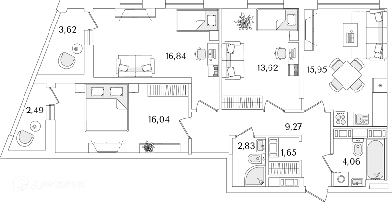 Планировка: 3 комнаты · 81,9 м²