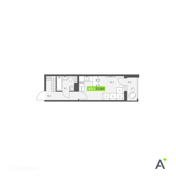 Планировка: Студия · 27,8 м²