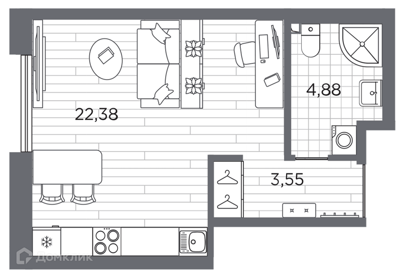 Планировка квартиры: Студия · 30,81 м²