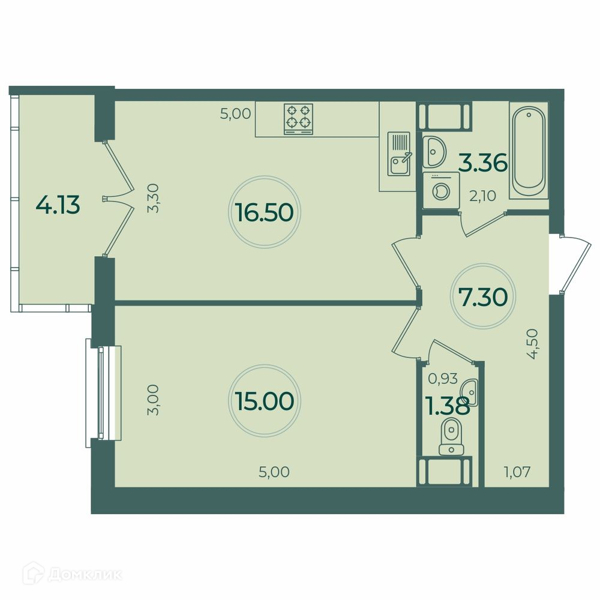 Планировка: 1 комната · 44,78 м²