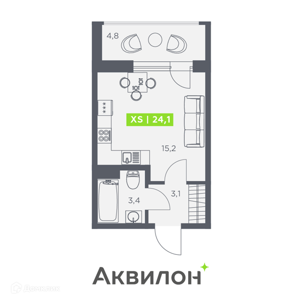 Планировка квартиры: Студия · 24,1 м²