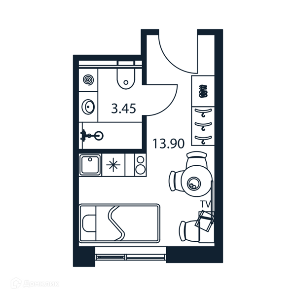 Планировка квартиры: Студия · 18,1 м²