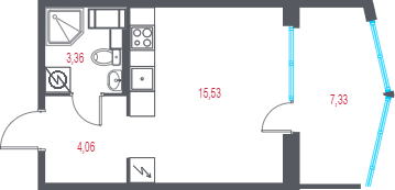 Планировка: Студия · 26,62 м²