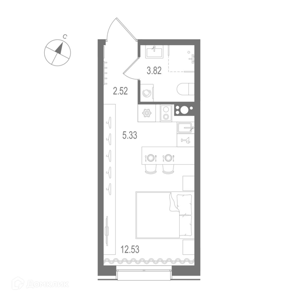Планировка квартиры: Студия · 24,2 м²