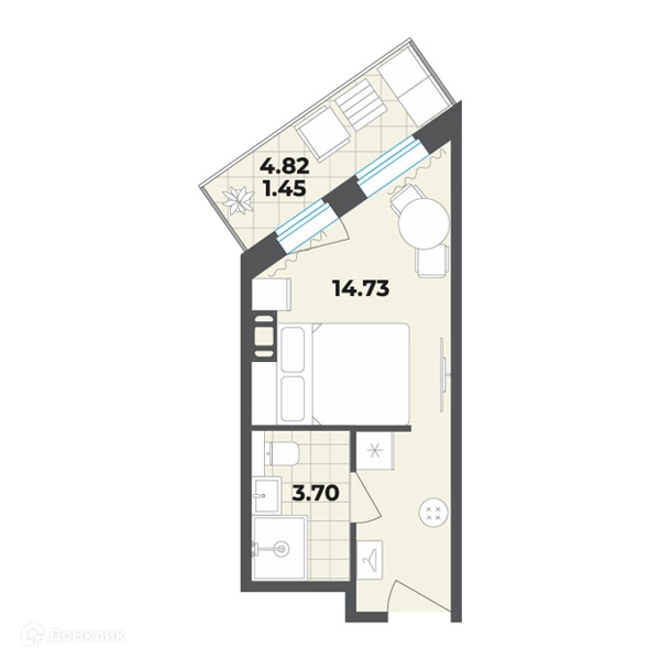 Планировка квартиры: Студия · 19,88 м²