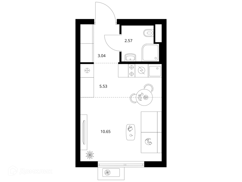 Планировка квартиры: Студия · 21,79 м²