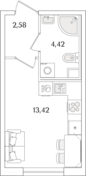 Планировка: Студия · 20,42 м²