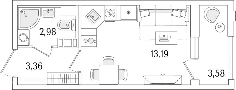 Планировка: Студия · 21,32 м²
