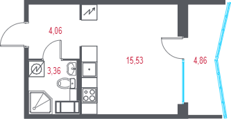 Планировка: Студия · 24,41 м²