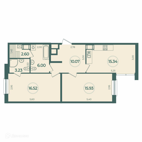 Планировка: 2 комнаты · 69,69 м²