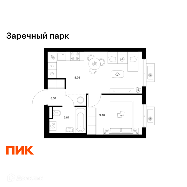 Планировка: 1 комната · 32,38 м²