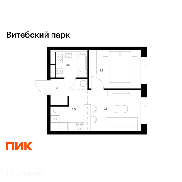 Планировка: 1 комната · 30,8 м²
